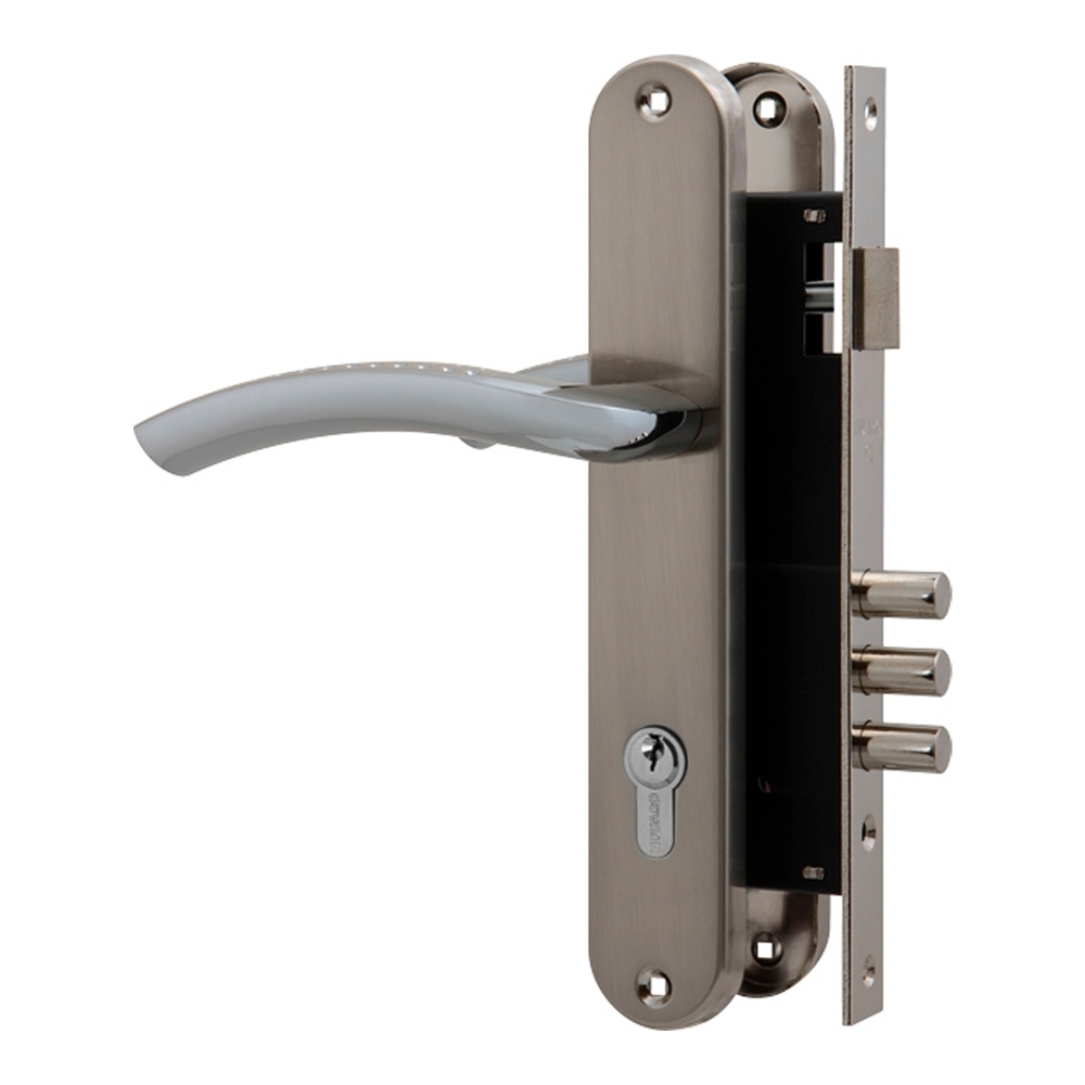 Фото Замок цилиндровый с в комплекте с ручкой LOCKSET.9013 (SET F9011) SN/CP мат.никель